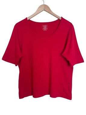 LL Bean Red Supima Cotton T Shirt SZ L Tee Top 277964 Peru Preppy Casual Women’s